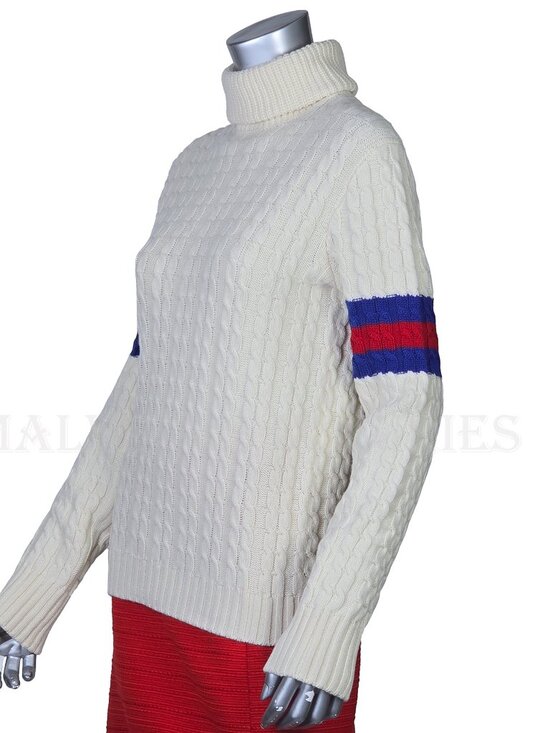 GUCCI SWEATER IVORY WOOL CASHMERE CABLE KNIT TURTLENECK sz M MEDIUM - Picture 11 of 16